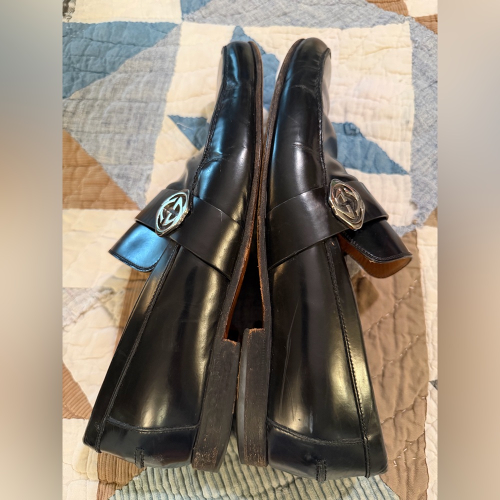 Gucci Interlocking G Black Leather Slip On Loafers:Size 10 - Picture 4 of 14